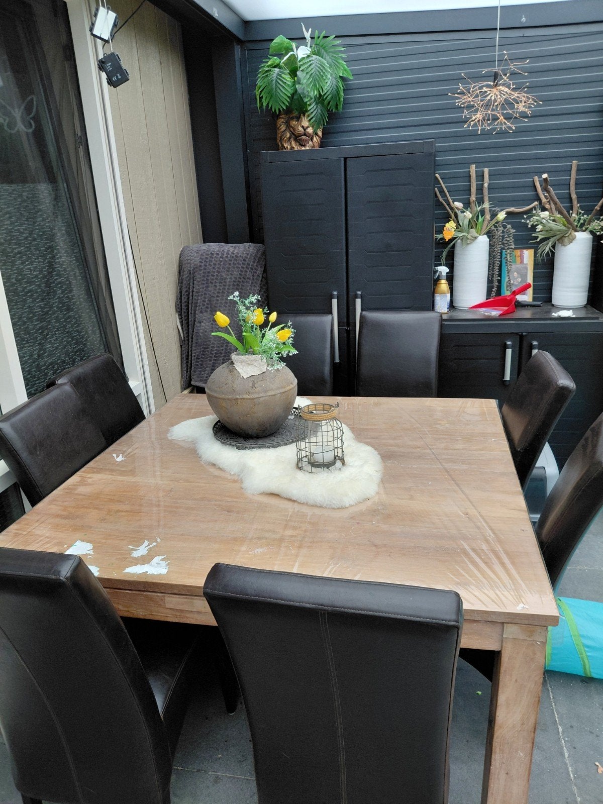 Teakhouten eettafel 140x140cm en 8 stoelen, Ophalen