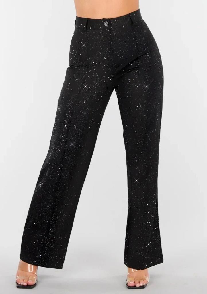 Zwarte glitter pantalon Uwantisell, Maat 38/40 (M), Uwantisell, Zwart, Nieuw
