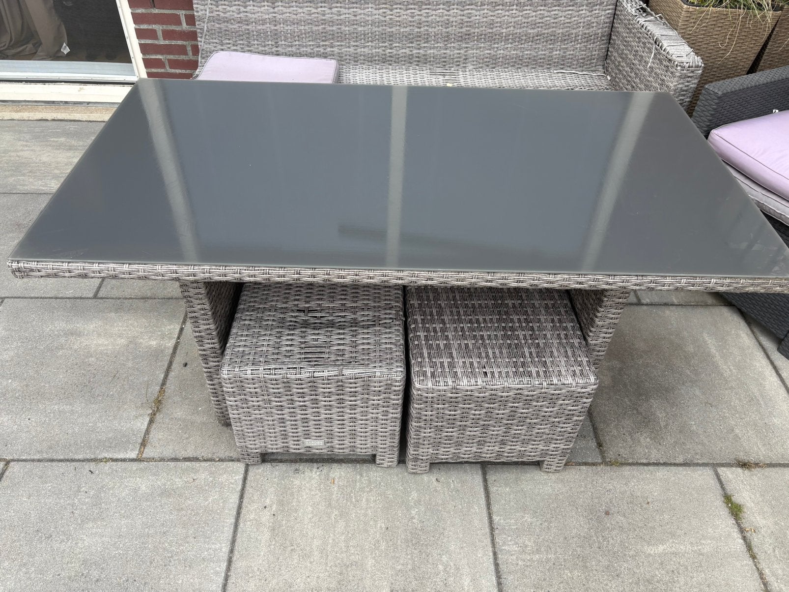 Tuintafel met glasplaat, Tuin en Terras, Ophalen, Gebruikt, Rechthoekig, Kunststof