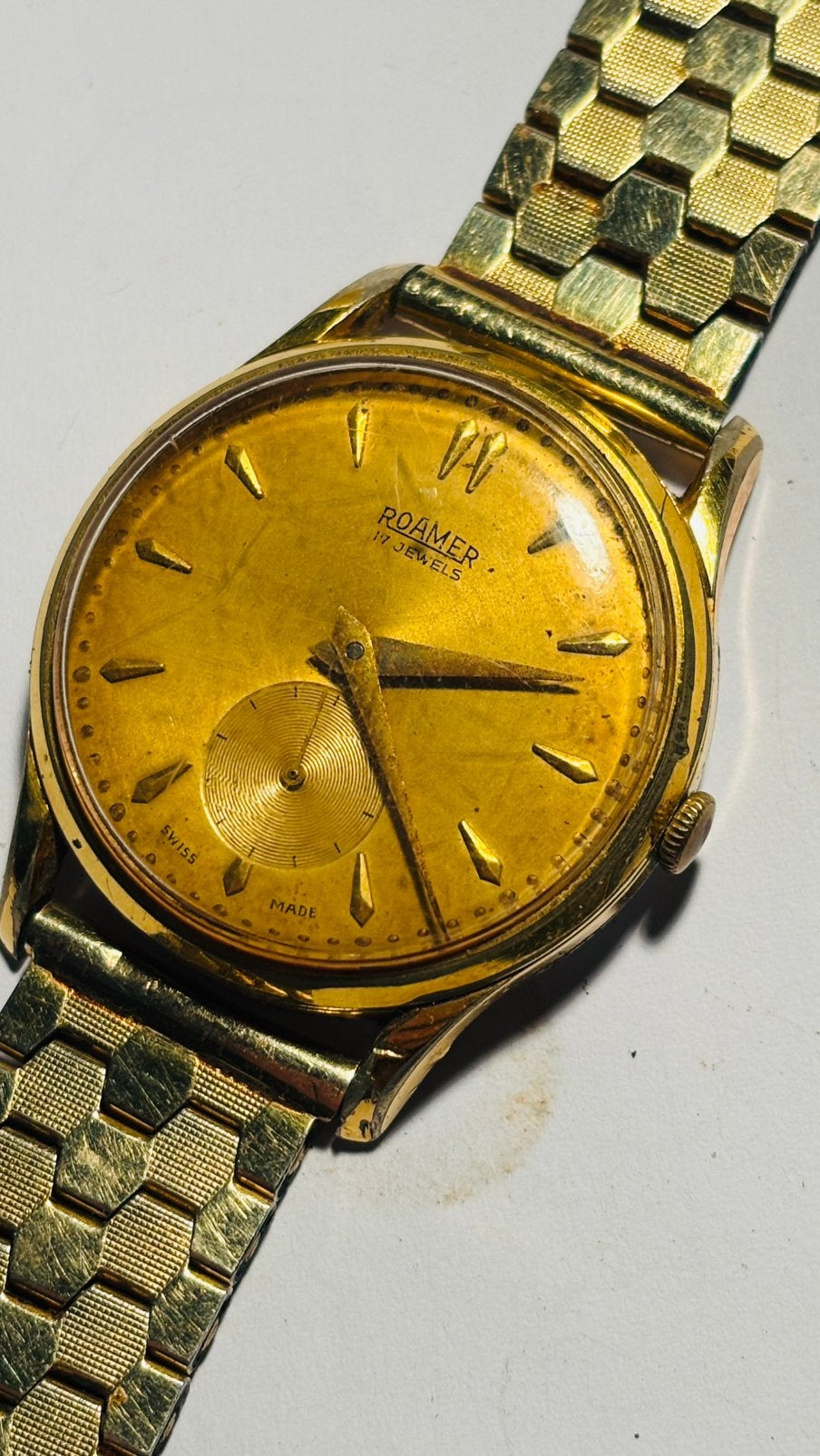 Goudkleurige Roamer horloge uit 1950, Verzenden, Zo goed als nieuw
