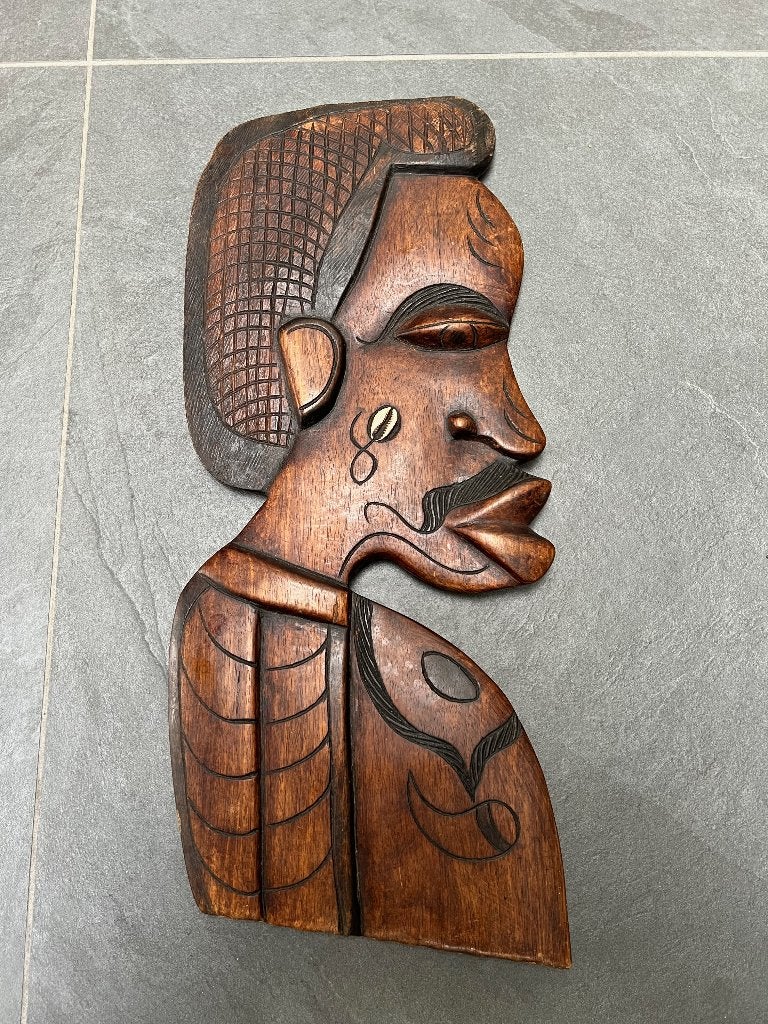Afrikaans houtsnijwerk wanddecoratie massief prachtig, Overige onderwerpen, Houtsnijwerk, Hout, Bruin