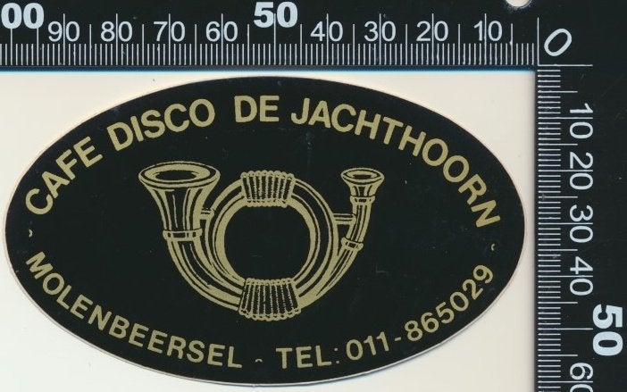 Sticker: Cafe Disco De Jachthoorn - Molenbeersel, Ophalen of Verzenden, Zo goed als nieuw, Bedrijf of Vereniging