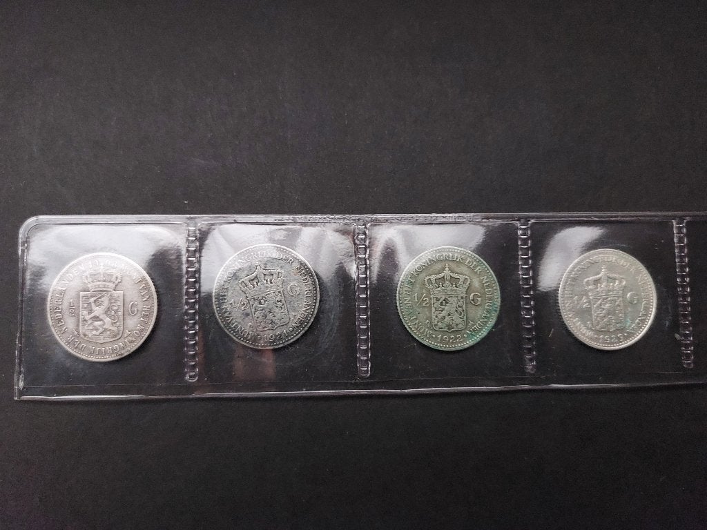 4  zilveren halve (1/2) gulden munten, Postzegels en Munten, ½ gulden, Setje, Zilver, Ophalen of Verzenden