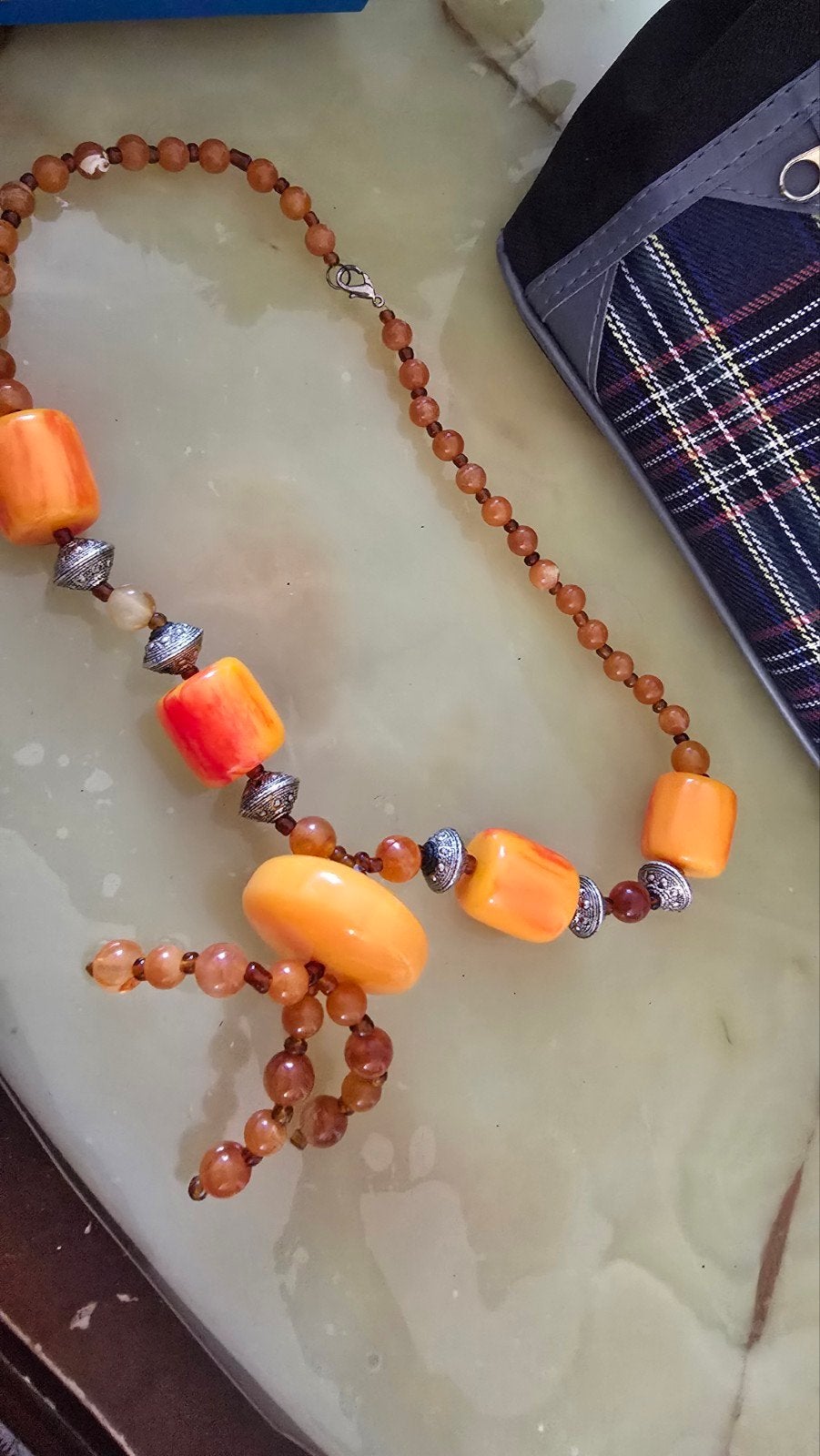 Antieke Amber Ketting - Uniek Design, Ophalen of Verzenden, Gebruikt, Oranje, Steen of Mineraal