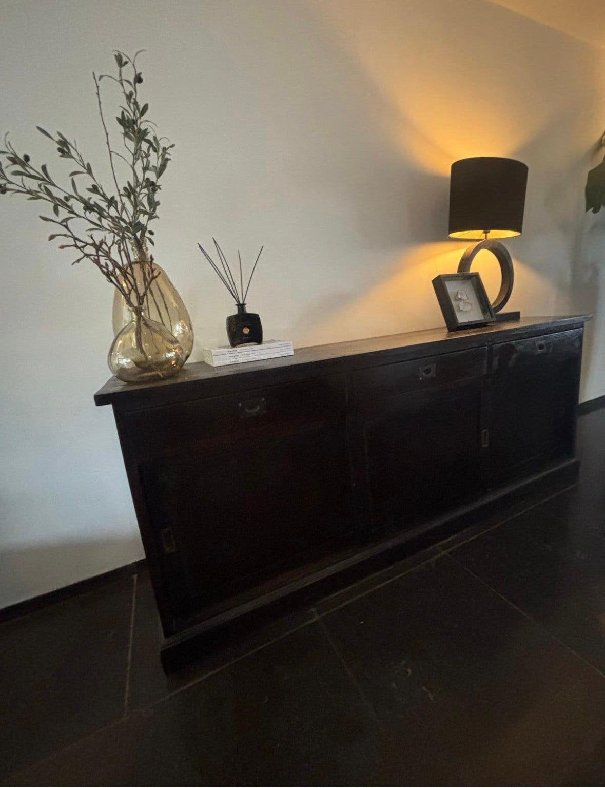 Dressoir hout met schuifdeurtjes en 3 laden, Ophalen, 200 cm of meer, 25 tot 50 cm, Hotel chique