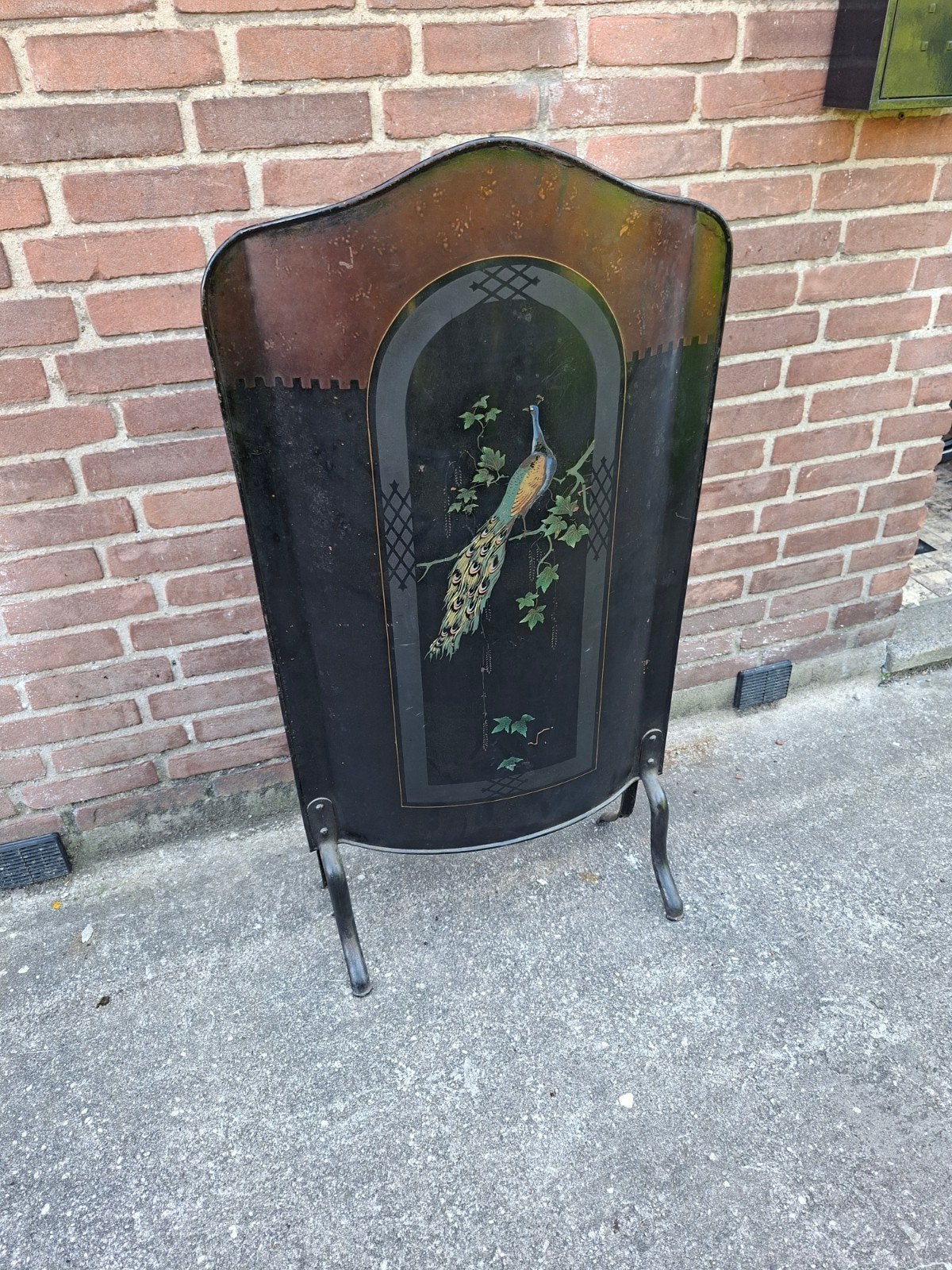 Groot antiek haardscherm afbeelding pauw ophalen 2801SM, Ophalen