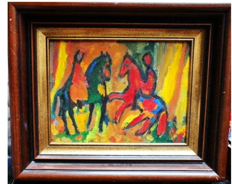 Gerrit Benner BNr'' Bosridders ''olieverf op doek, Antiek en Kunst, Kunst | Schilderijen | Modern, Verzenden