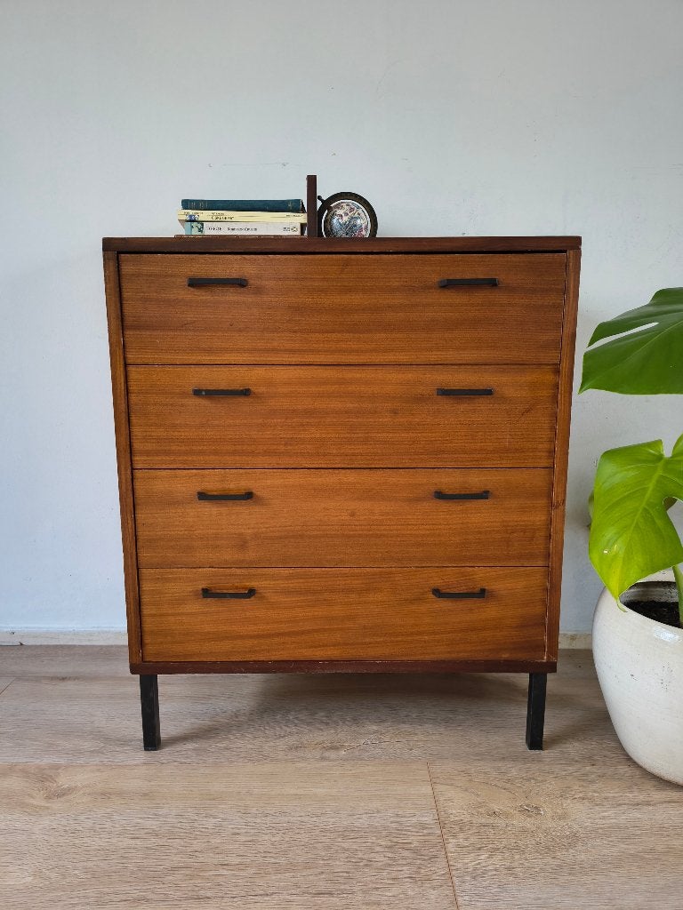 Mid-Century Ladekast (Teak) – 4 Laden, Huis en Inrichting, Zo goed als nieuw, 3 of 4 laden, Onbekend, Minder dan 100 cm