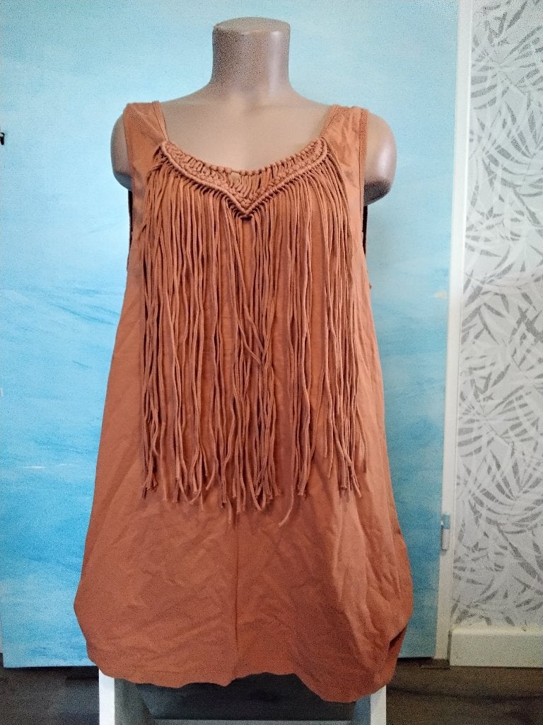 Roestbruine top met slierten maat 48-50 Yesta, Bruin, Yesta, Zo goed als nieuw, Shirt of Top