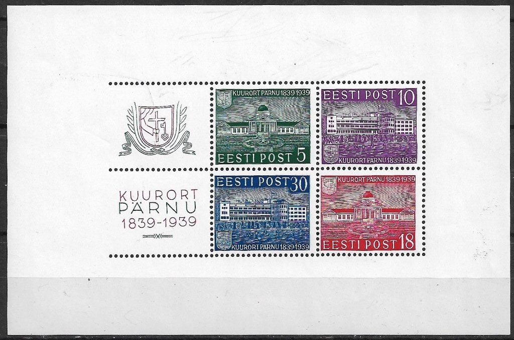 ESTLAND Blok 100 jarig bestaan Kuuroord Pernau 1939, Ophalen of Verzenden, Overige landen, Postfris