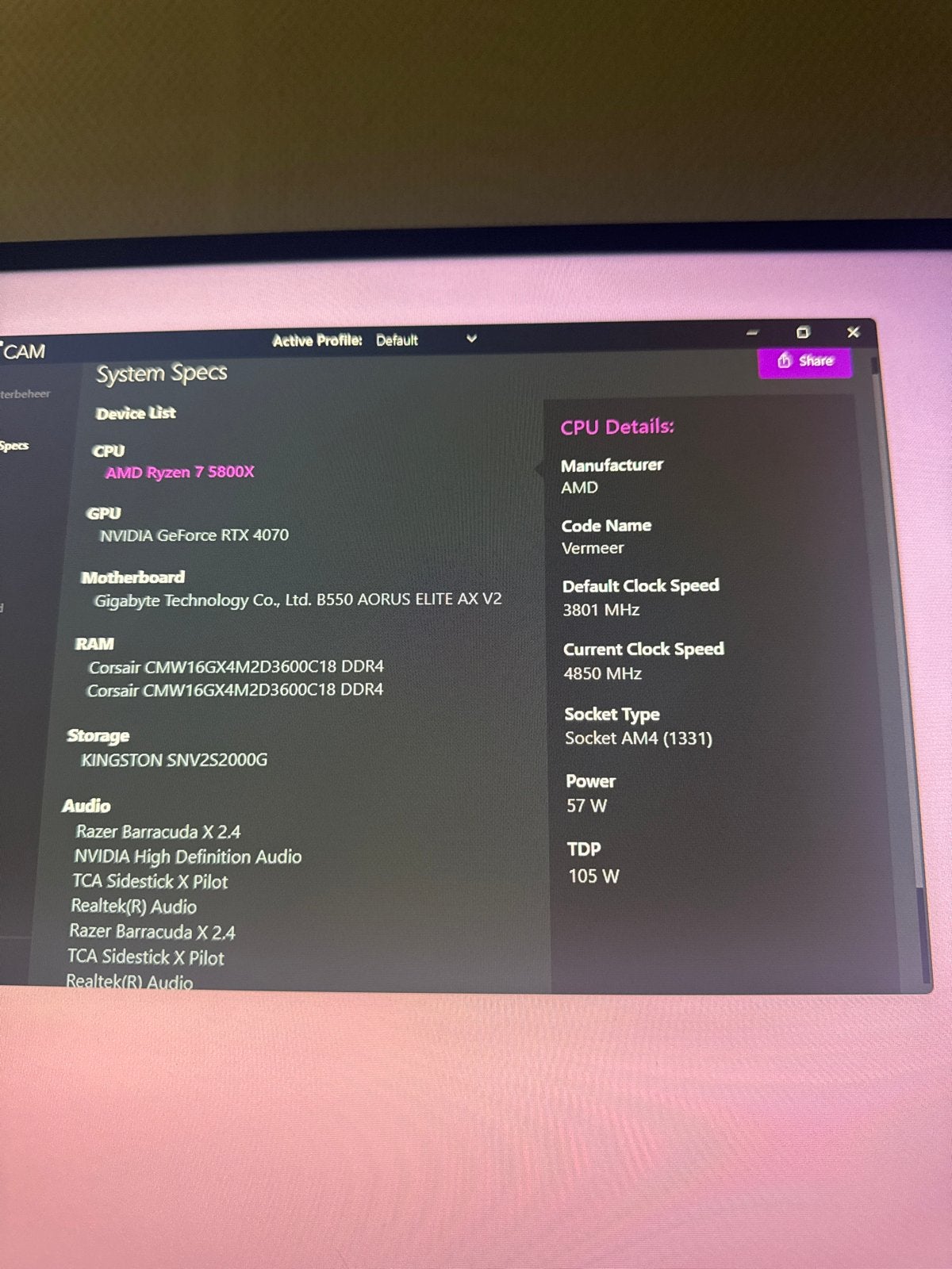Gaming PC met AMD Ryzen 7 5800X en NVIDIA GeForce RTX 4070, Ophalen of Verzenden, Zo goed als nieuw, Gaming, SSD