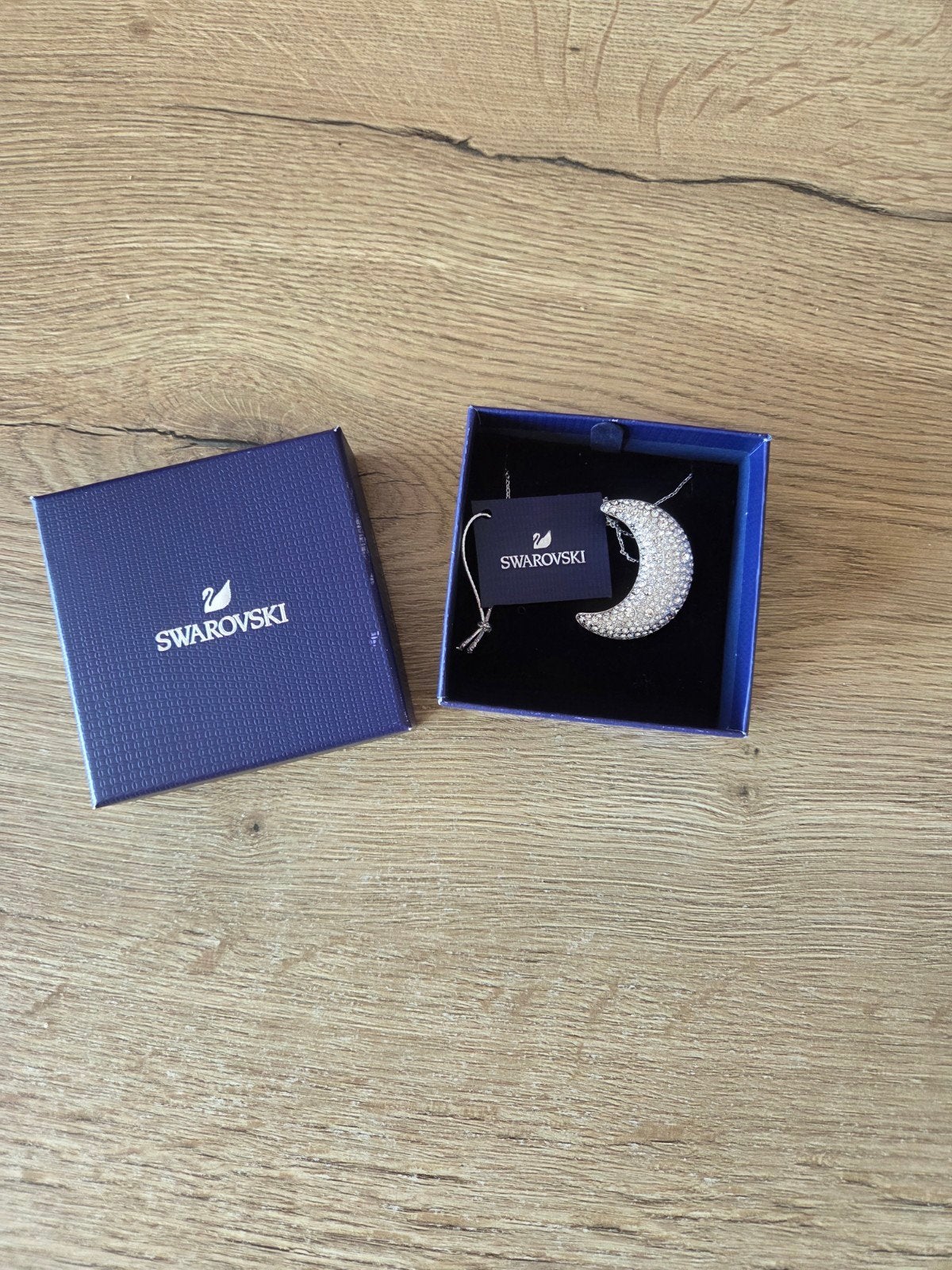 Swarovski Luna Maan Ketting met Kristallen Hanger, Ophalen of Verzenden, Zo goed als nieuw, Zilver, Zilver