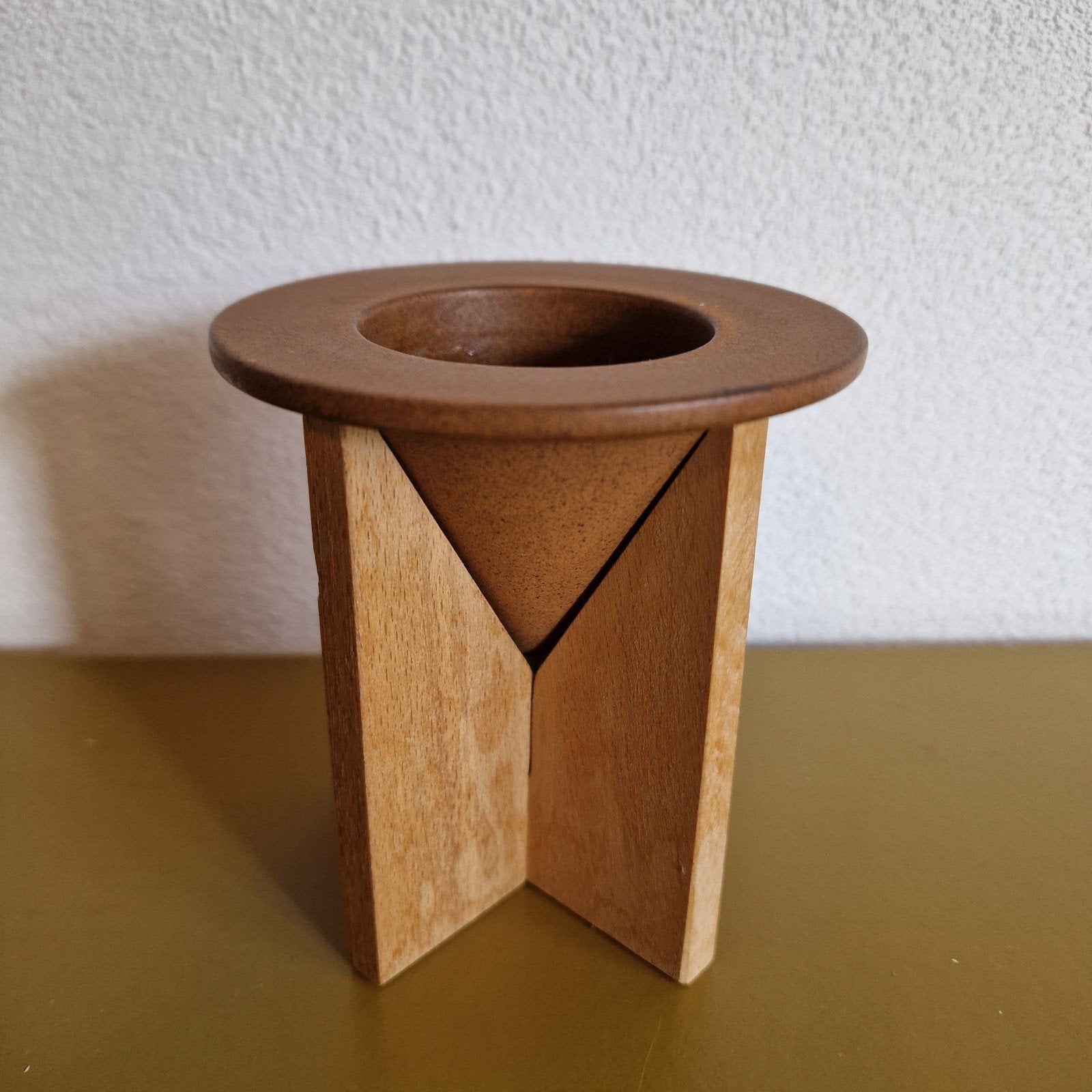 Cor Unum kandelaar 70's, Ophalen of Verzenden, Hout, Kaars