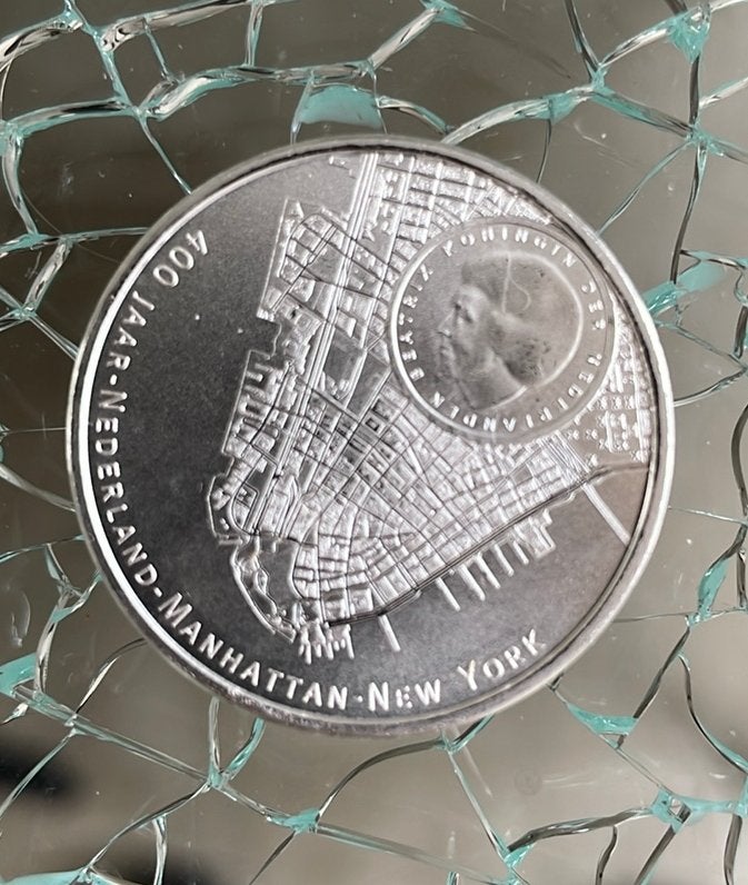 Herdenkingsmunt Manhattan Vijfje 2009 (zwaar verzilverd), Ophalen of Verzenden, Overige landen, 5 euro