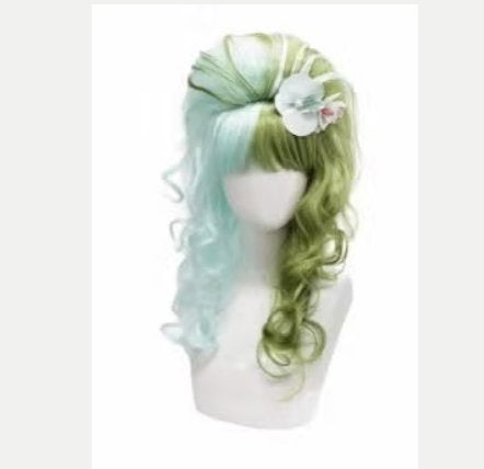 Prachtige dubbelkleurige cosplay pruik met bloem synthetisch