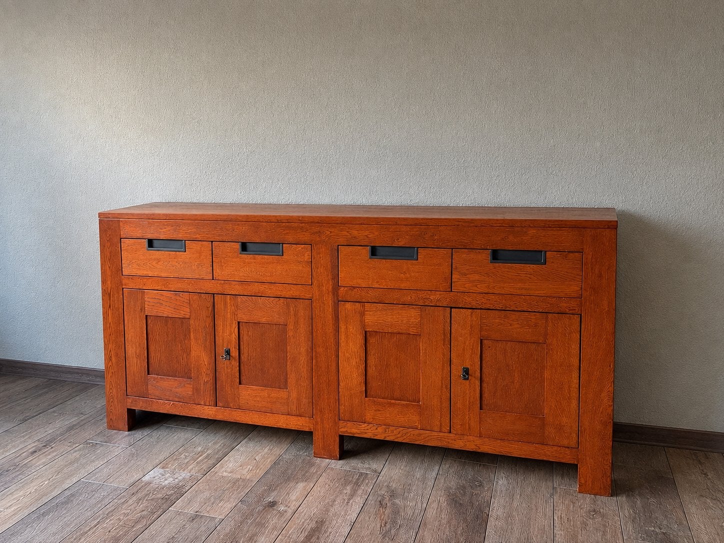 Complete set: Kersenhouten vitrinekast, bijzettafel en dress, Gebruikt, 150 tot 200 cm, Ophalen of Verzenden, Kersenhout