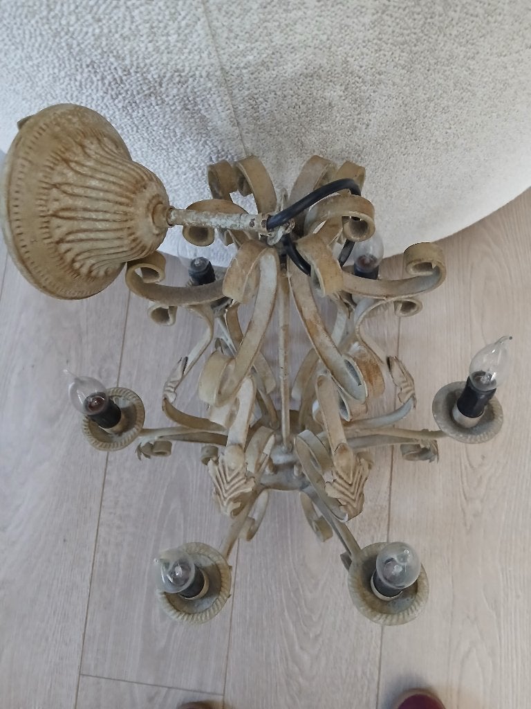 Landelijke kroonluchter smeedijzer taupe grijs, Huis en Inrichting, Ophalen, Metaal, E40, Landelijk