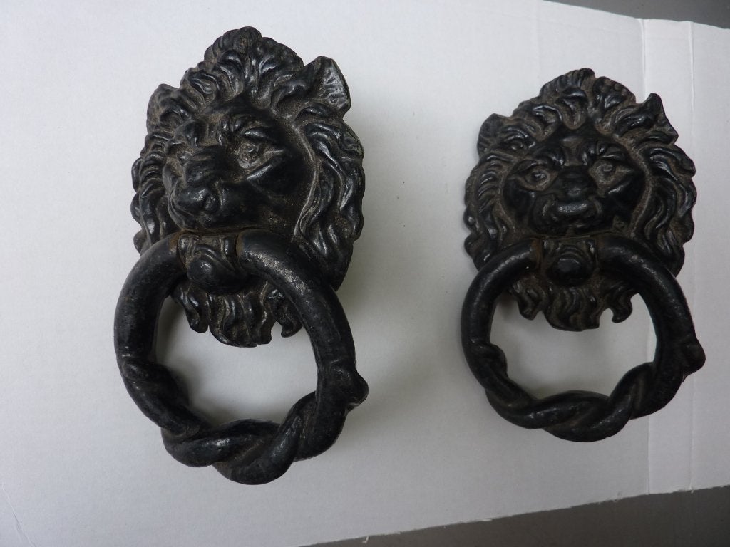 Zware zwarte smeedijzer leeuwenkopklopper retro vintage., Ophalen of Verzenden, Gebruikt, Draadloos