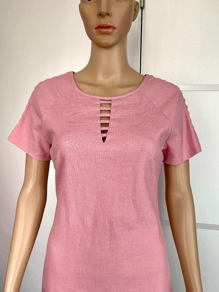 G192 Nieuw: Creme de la Creme: mt XS=34 linnen jurk roze, Kleding | Dames, Jurken, Nieuw, Ophalen of Verzenden, Knielengte, Roze