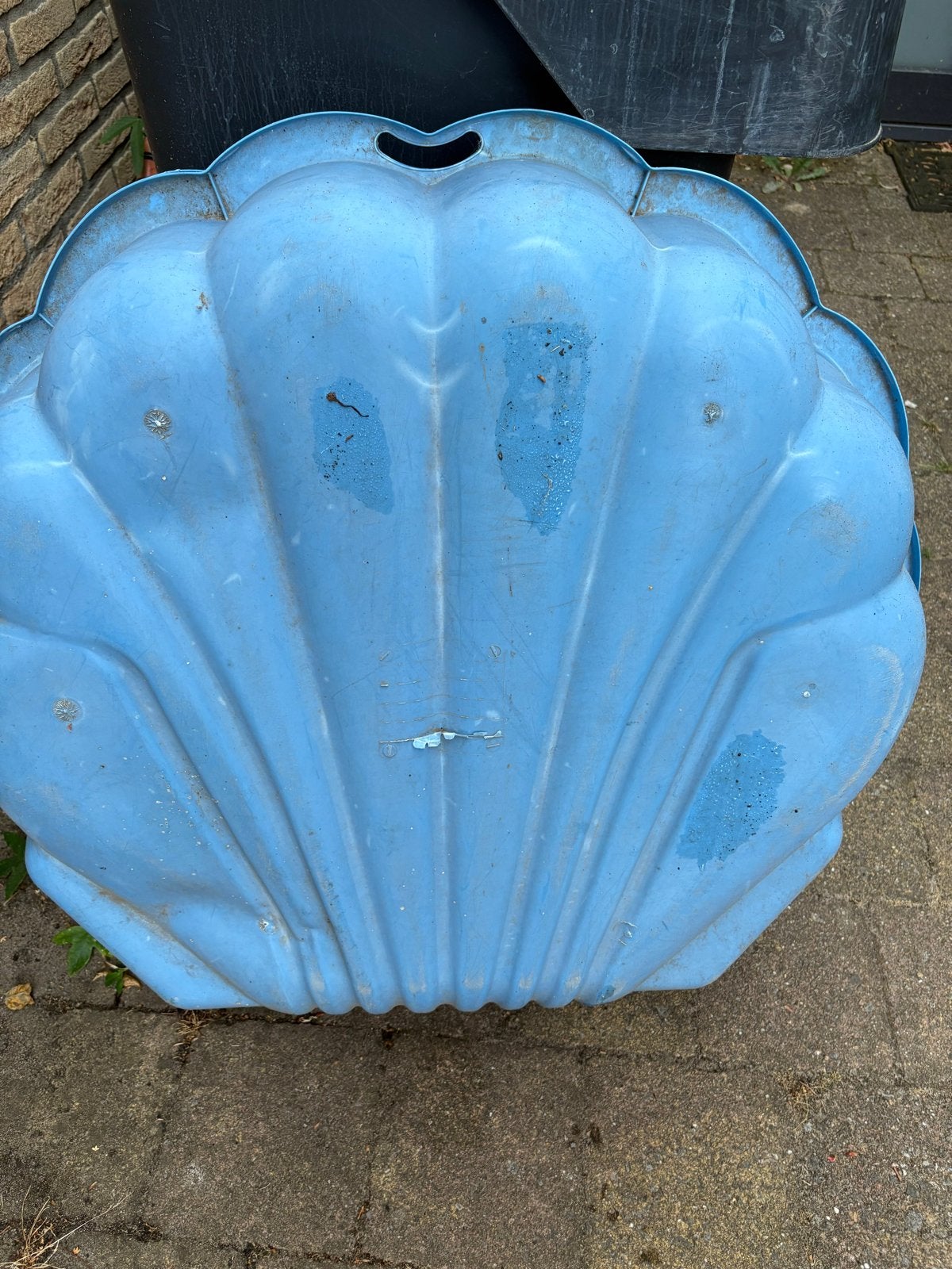 Gratis! 2x Blauwe schelp zandbak/zwembadje voor kinderen, Ophalen, Gebruikt