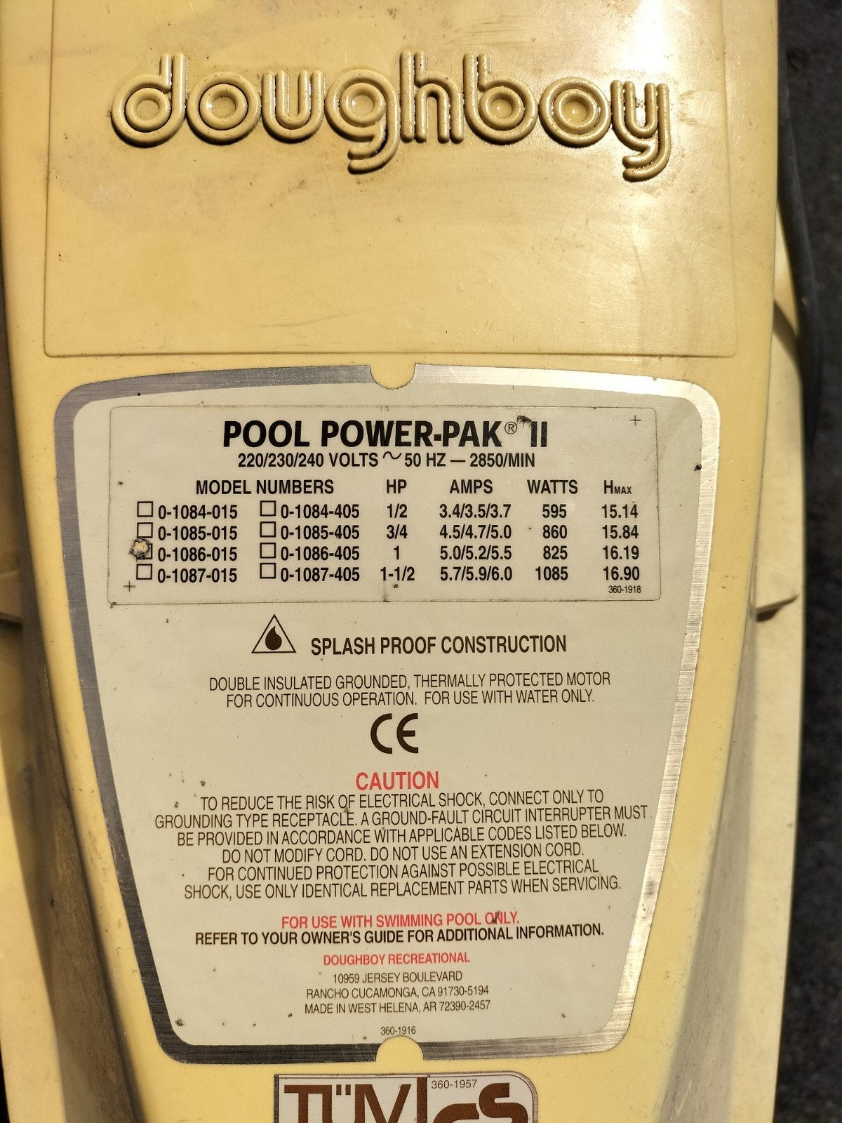 Doughboy Pool Power-Pak II Zwembadpomp, Ophalen