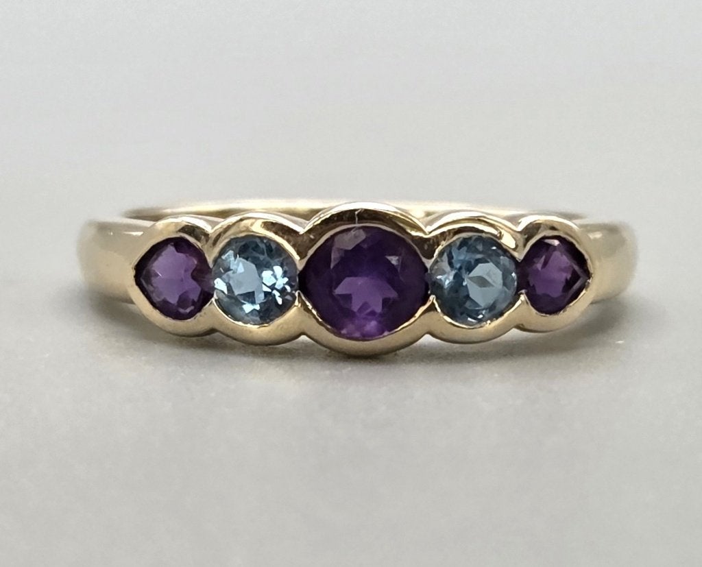 Gouden Vintage ring edelsteen topaas en amethist. 2026/622, Overige kleuren, ., Ophalen of Verzenden, Zo goed als nieuw