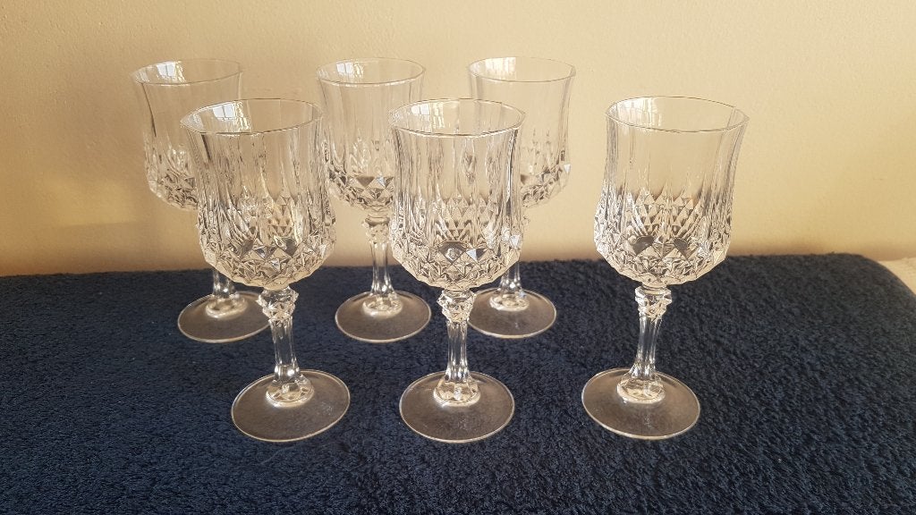 vintage retro 6 Cristal d' Arques Longchamp wijnglazen, Verzenden, Overige materialen, Overige stijlen, Overige typen