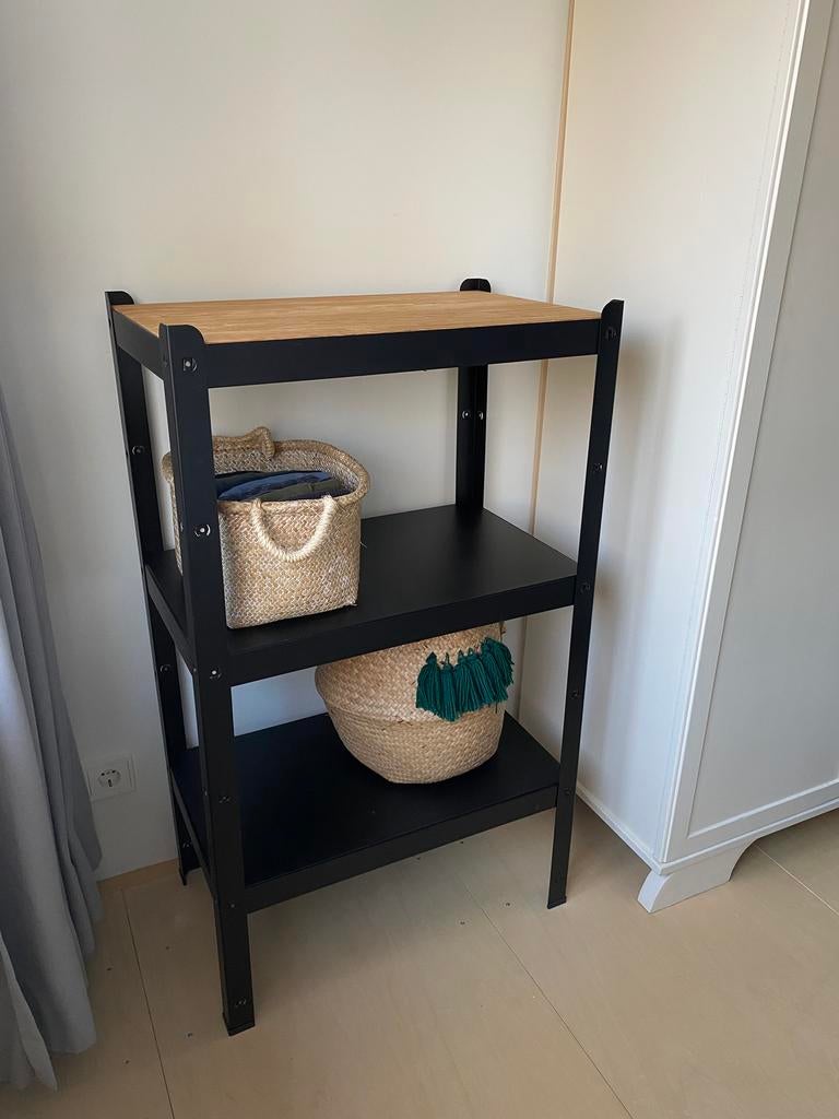BROR stellingkast zwart met hout, Huis en Inrichting, Kasten | Stellingkasten, Ophalen, Zo goed als nieuw