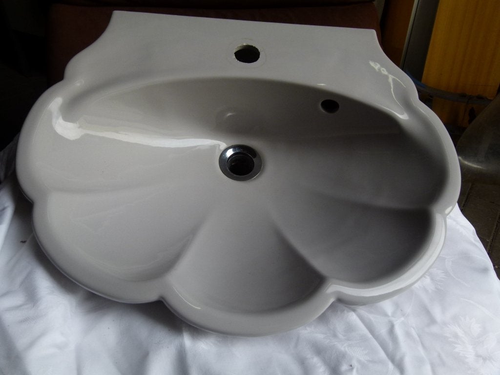 vintage schelp lavabo wastafel fonteintje 02/11/1987, Ophalen, Zo goed als nieuw, Steen, Wastafel
