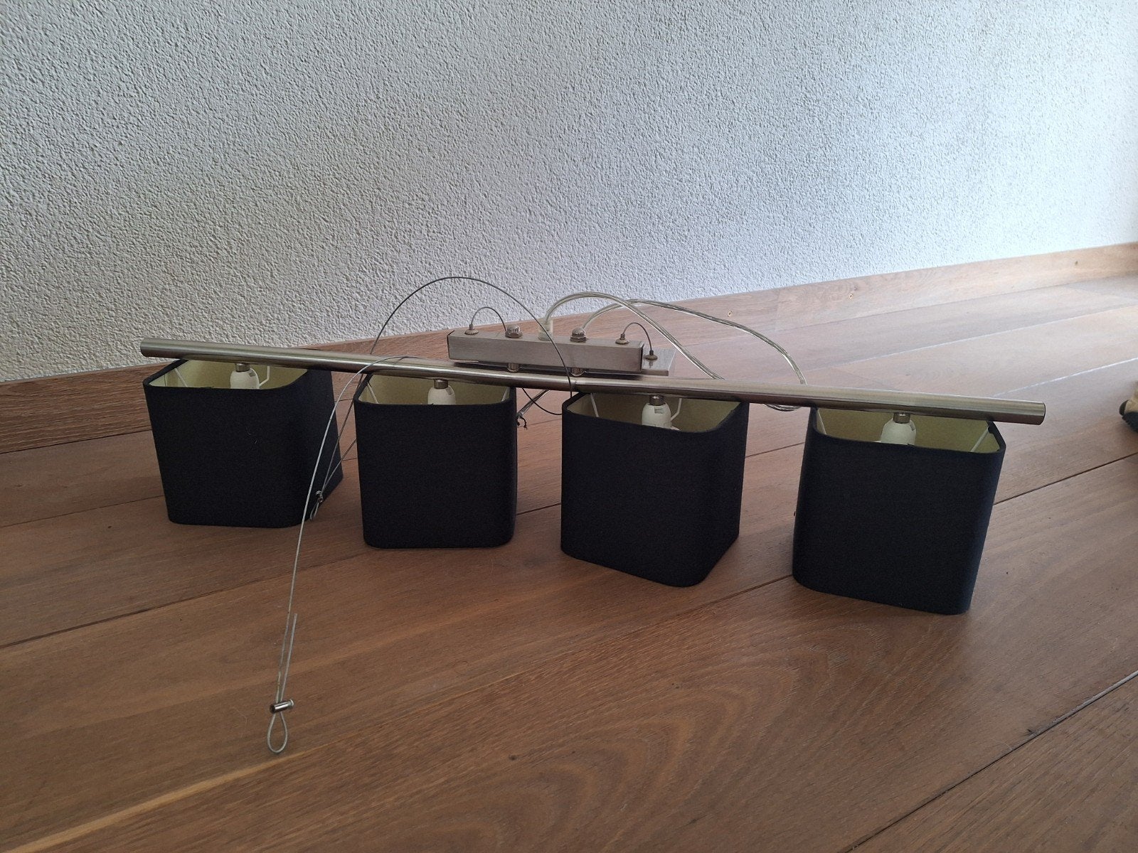 RVS Zwarte Hanglamp - Instelbaar en Dimbaar, Huis en Inrichting, Lampen | Hanglampen, Ophalen, Gebruikt, Textiel