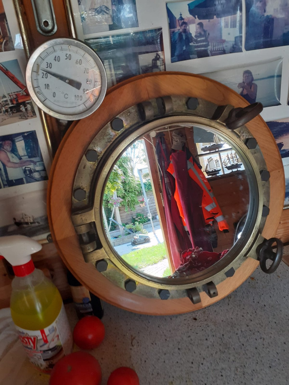 Patrijspoort met spiegel 40cm, Antiek en Kunst, Ophalen, Rond, Minder dan 50 cm