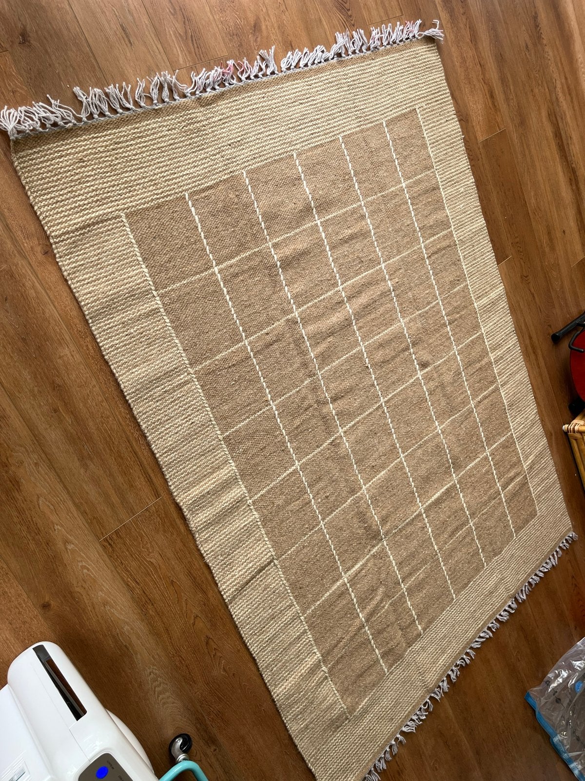 Handgemaakt wollen vloerkleed 200x150 cm, Ophalen, Gebruikt, Beige, 150 tot 200 cm