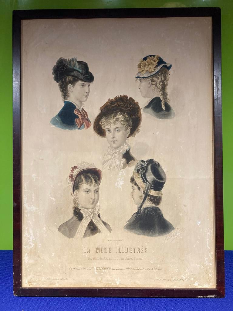 Brocante Franse modeprent 1879 – €15, Ophalen of Verzenden