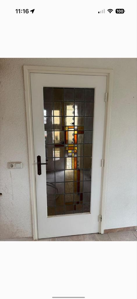 Binnendeur met glas in lood - 83x203 cm, Ophalen, 80 tot 100 cm, Binnendeur, Zo goed als nieuw