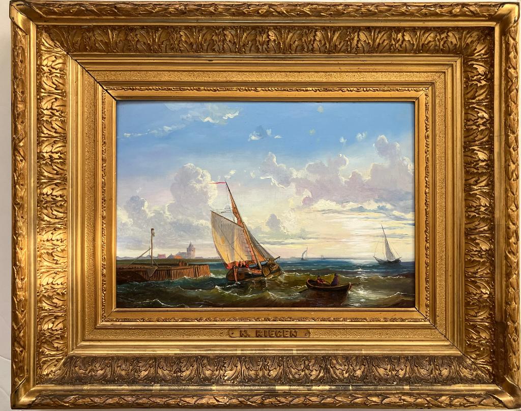 Schilderij met schepen, Antiek en Kunst, Kunst | Schilderijen | Klassiek, Verzenden