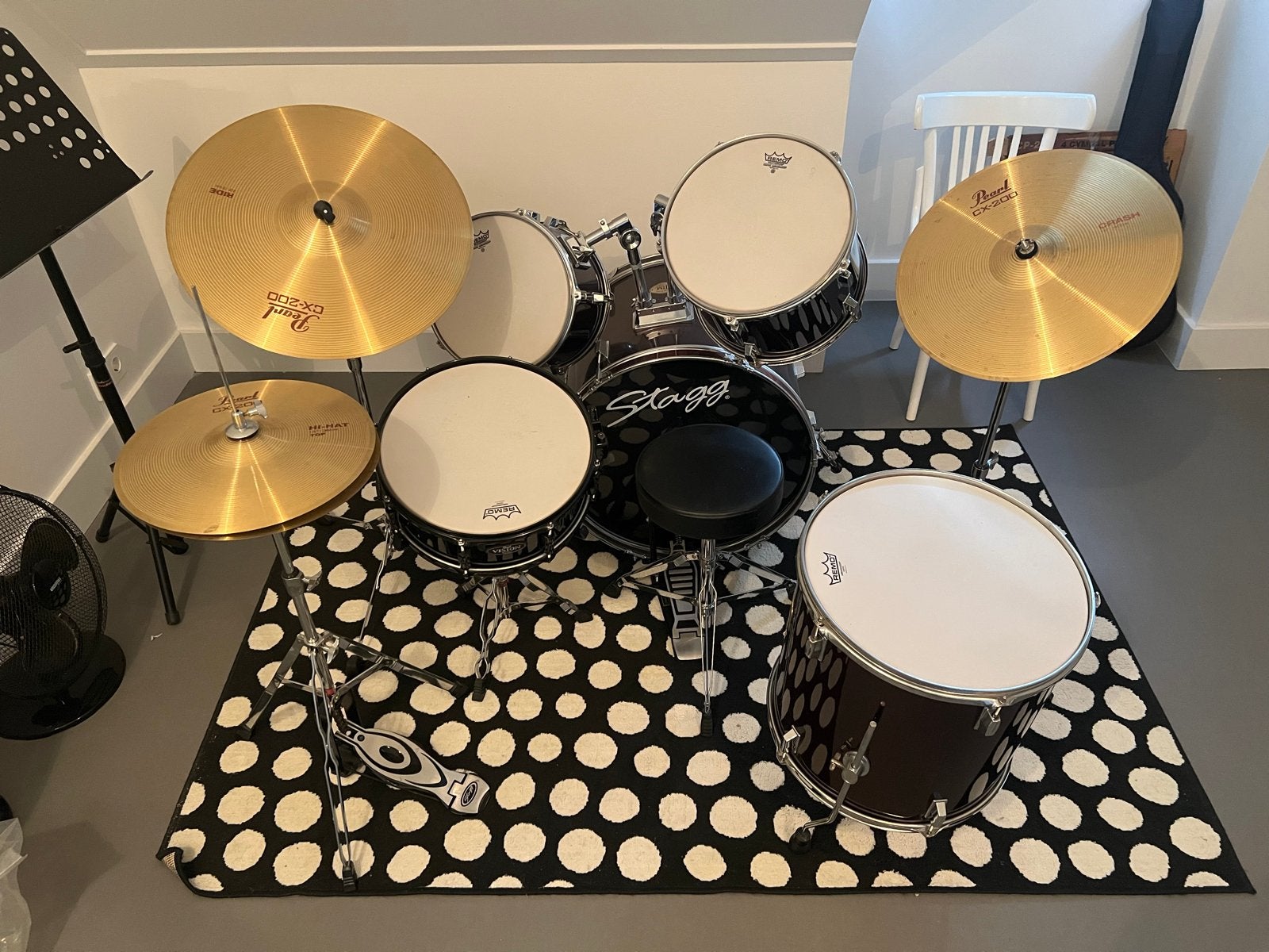 Stagg drumstel met Pearl bekkens - Complete set, Ophalen, Gebruikt, Overige merken