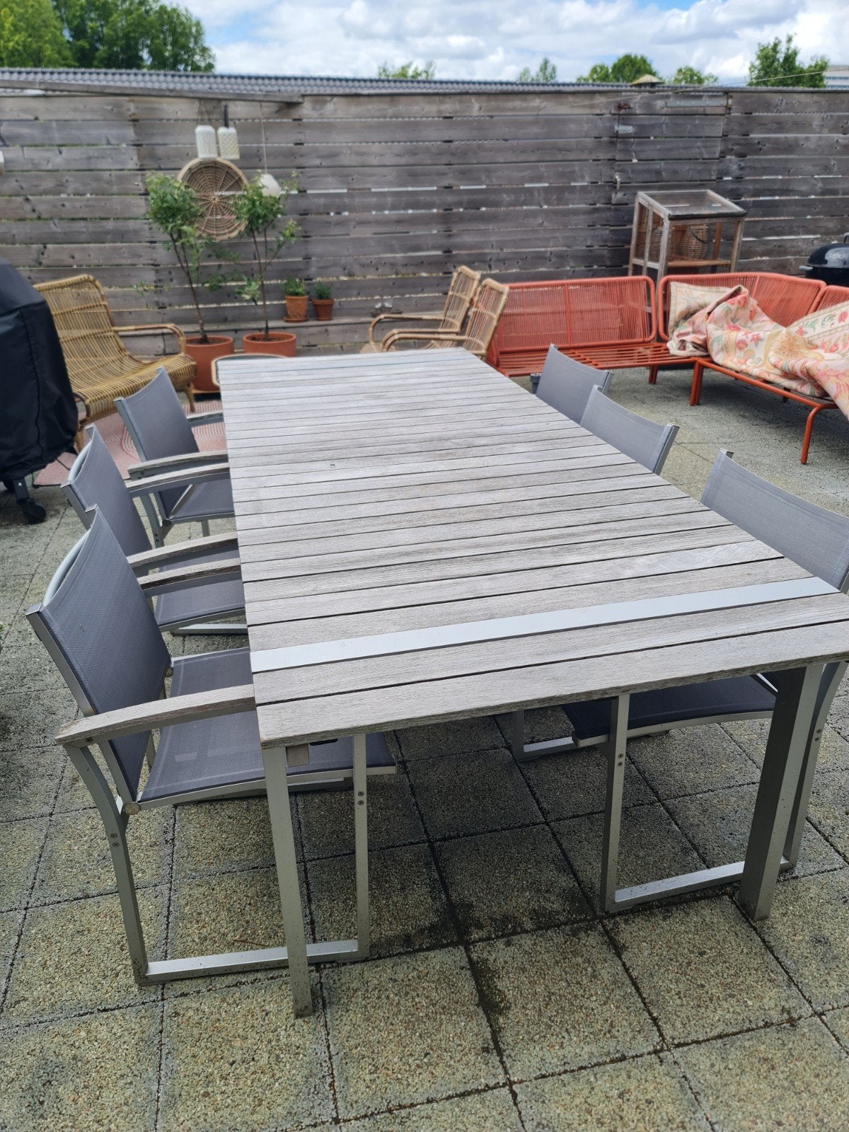Triniti tuinset met grote tafel en 8 stoelen, Ophalen, Gebruikt