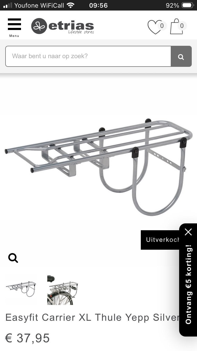 Thule yepp easyfit carrier xl zilverkleur, Ophalen, Zo goed als nieuw