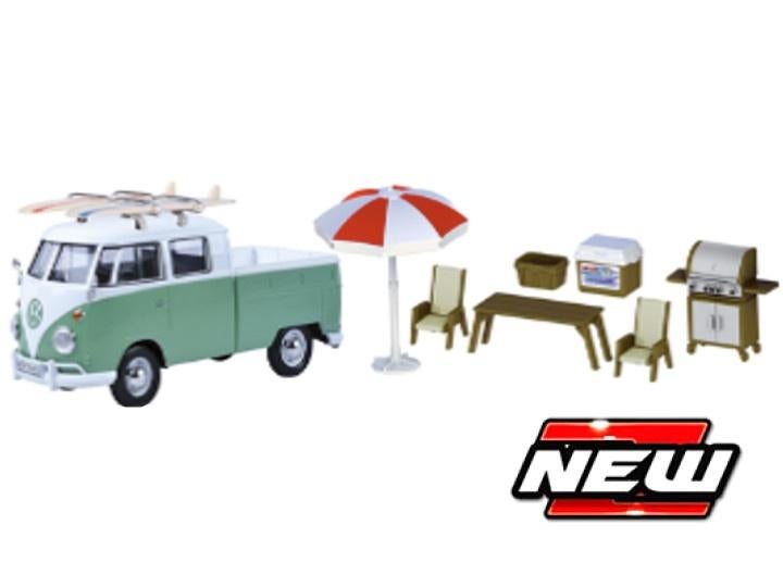 Motormax 1:24 VW T1 Type 2 Double Cab Pick‑Up – Green/White, Hobby en Vrije tijd, Modelauto's | 1:24, Ophalen of Verzenden, Nieuw