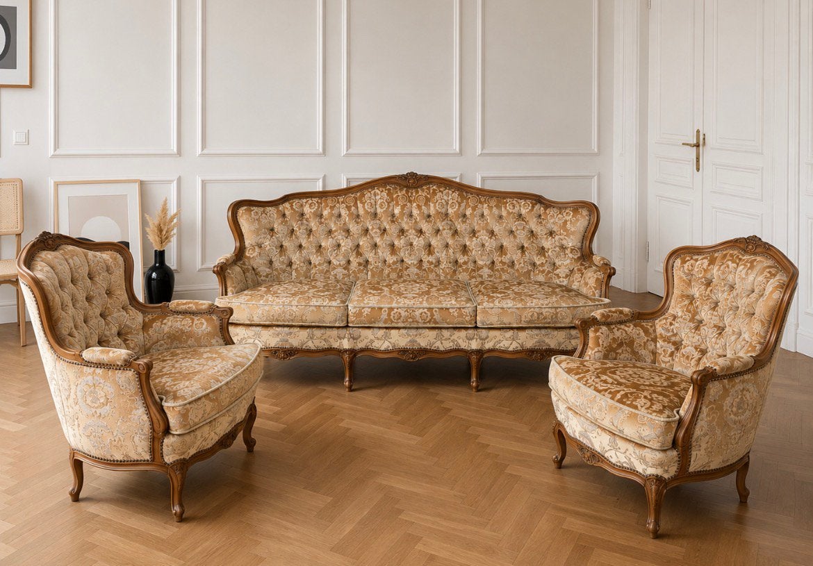 Barok bankstel vintage bank, fauteuils in zeer goede staat, Antiek en Kunst, Ophalen
