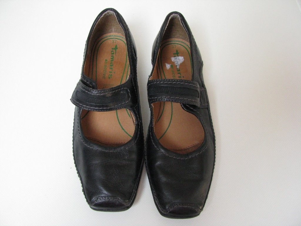 z.g.a.n. zwart lederen Tamaris schoenen - Maat 37, Tamaris, Ophalen of Verzenden, Zo goed als nieuw, Instappers