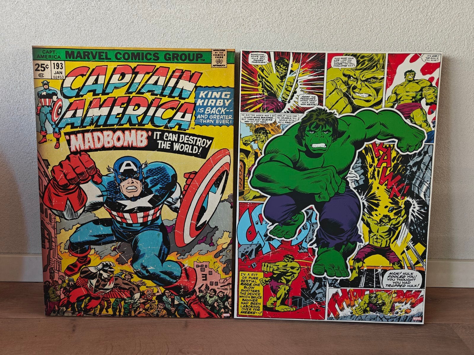 2x Canvas Captain America en de Hulk 70x50cm, Huis en Inrichting, Ophalen, 50 – 75, 50 tot 75 cm, Print