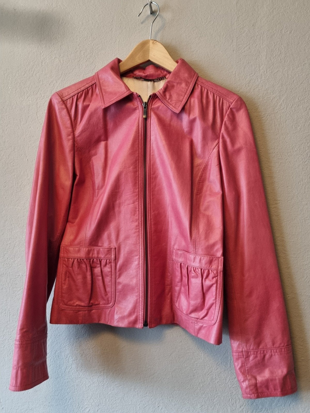 Ann Taylor roze leren jasje - Maat M, Maat 38/40 (M), Ophalen of Verzenden, Zo goed als nieuw, Roze