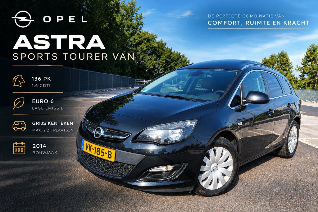 Opel Astra Sports Tourer Van | 136PK | EURO6, Voorwielaandrijving, 4 cilinders, Zwart, Origineel Nederlands