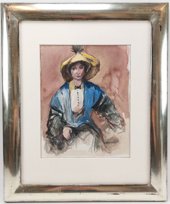 Schilderij “Louis v.d Poll “Aquarel in lijst Gesigneerd, Portret of Personen, Ophalen of Verzenden, Aquarel, Ingelijst