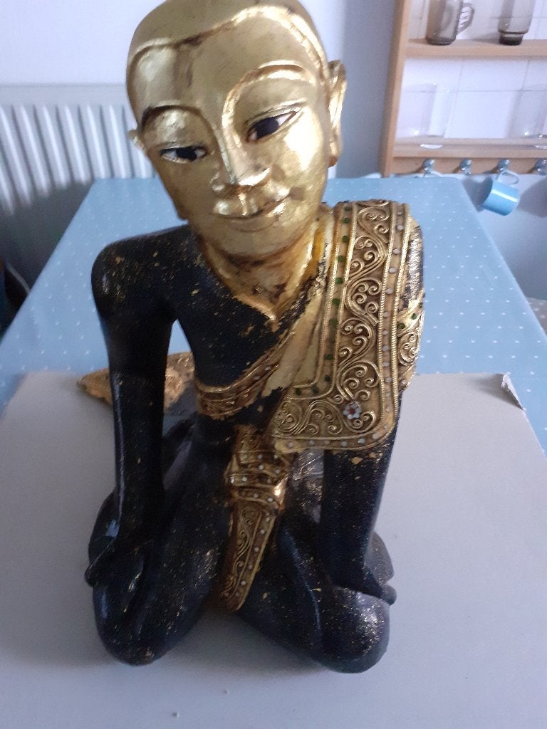 HOUTEN SCULPTUUR GOUDKLEURIG, Thaise houten monnik, Ophalen of Verzenden