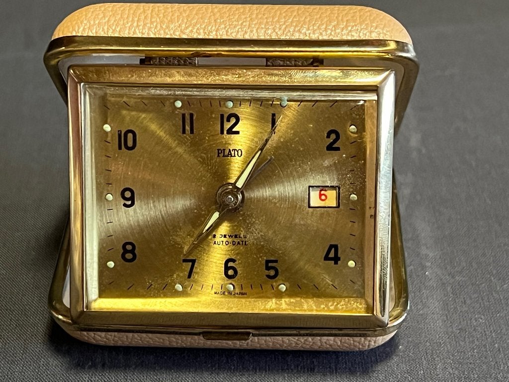 Reiswekker Plato 2 Jewels Auto-Date, Antiek en Kunst, Ophalen of Verzenden