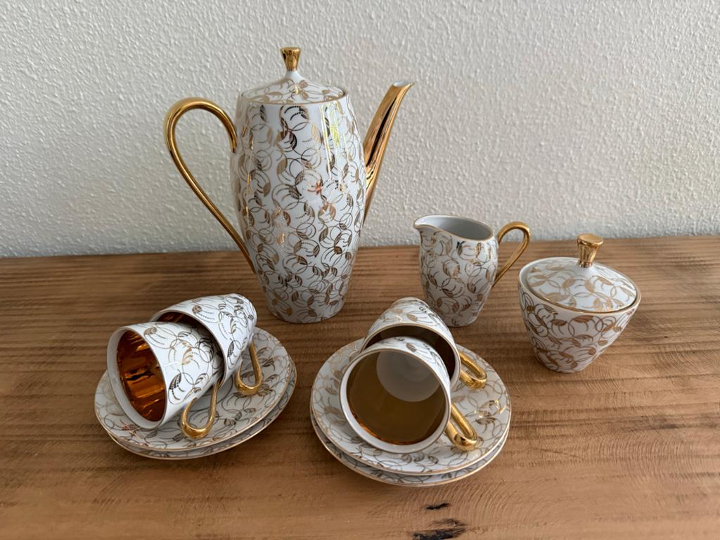 Vintage Tirschenreuth Bavaria Koffieservies Goud, Antiek en Kunst, Antiek | Servies compleet, Ophalen of Verzenden