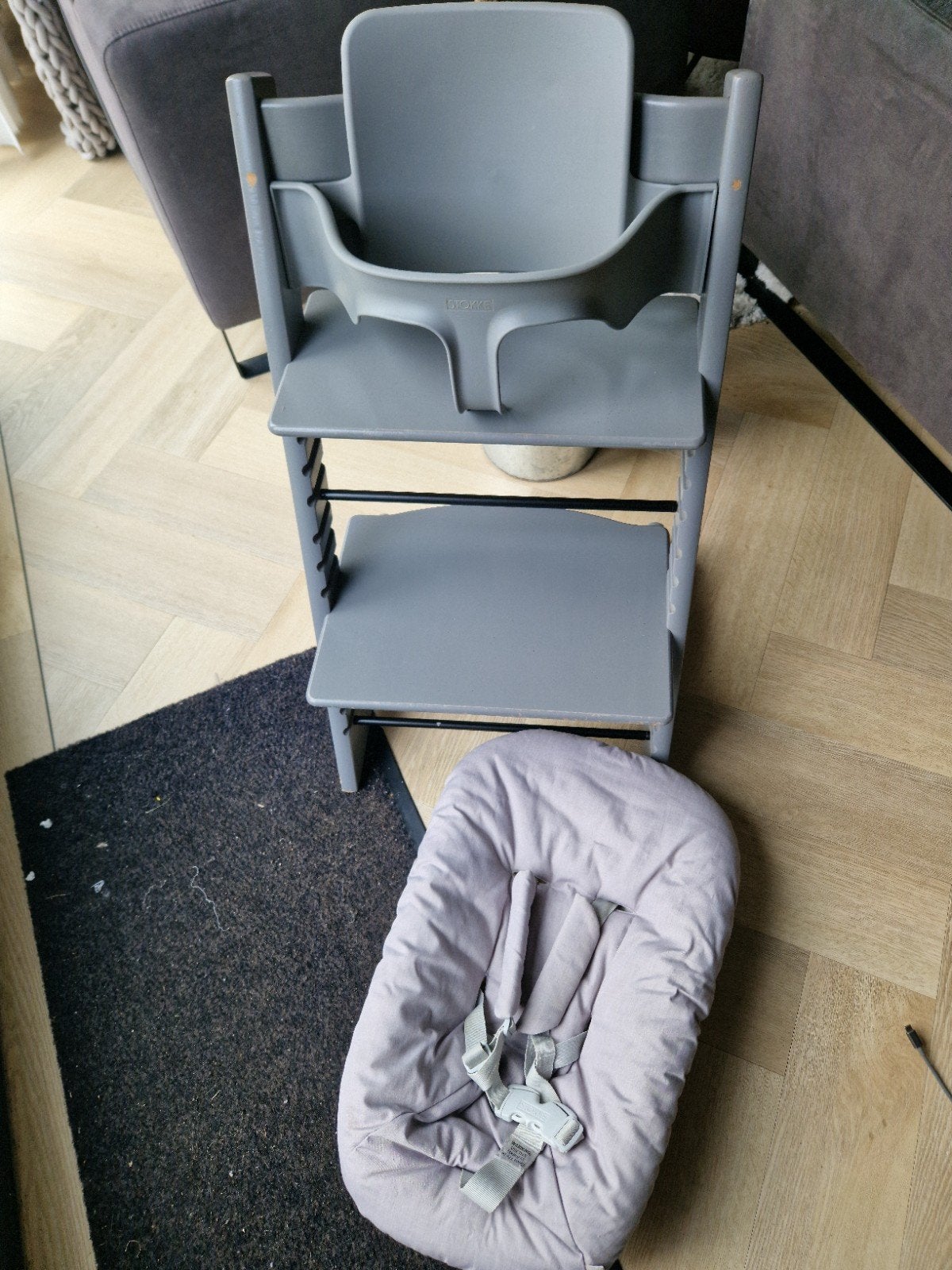 grijze stokke tripp trapp / trip trap + babyset en newborn, Ophalen of Verzenden, Gebruikt, Meegroeistoel, Aanschuifbaar