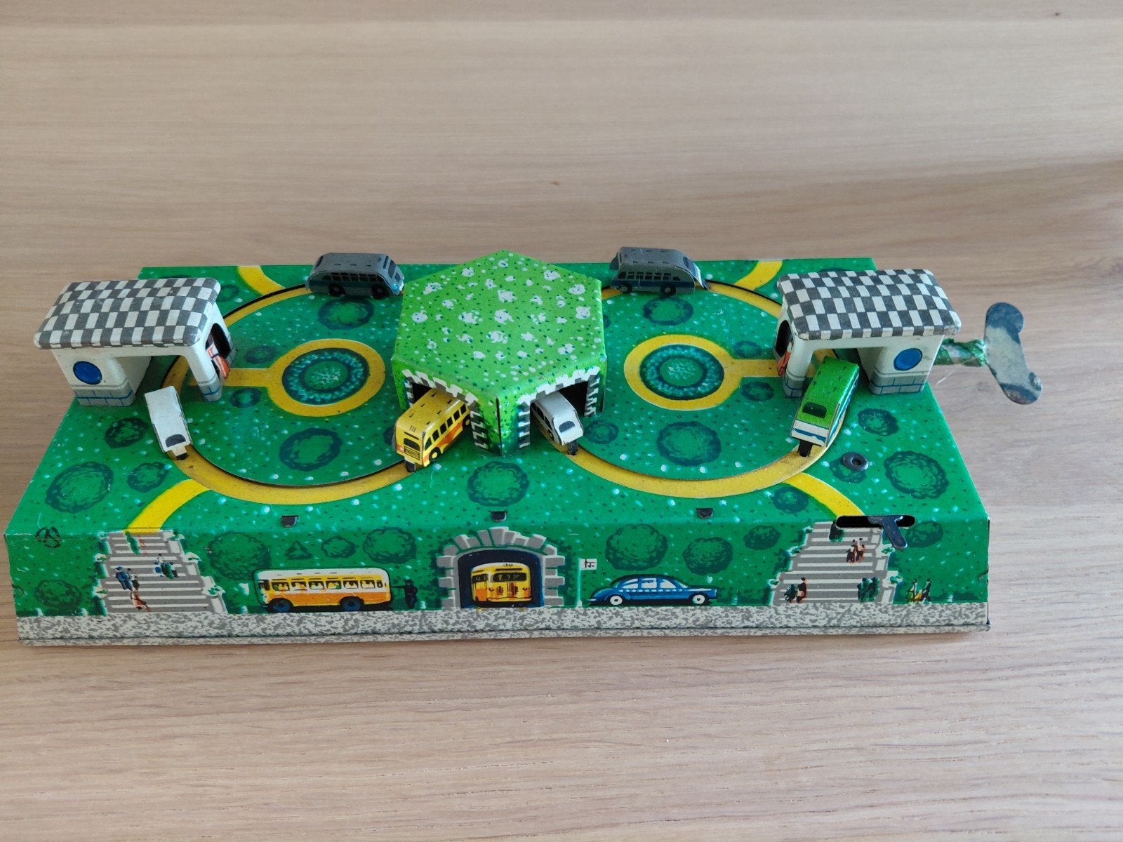 Vintage blikken auto-busbaan, groen, Ophalen of Verzenden, Gebruikt